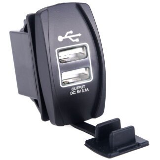 USB Charger Socket Waterproof Dual Ports DC 12V 24V 3.1A Rocker Switch Profile