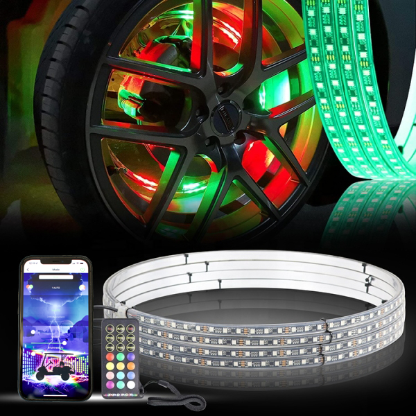 Dreamcolor RGB Chasing 8 Wheel Lights For Golf Carts Dazzle Ride   Wheellightspiccolors 