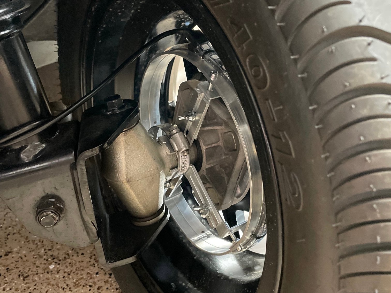 Picture of customer DIY install of 8" LED wheel light ring and custom mount kit