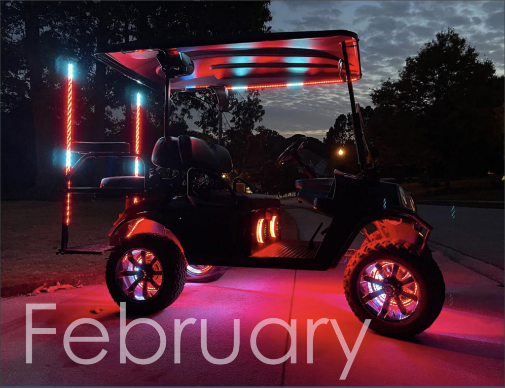 Dazzle Ride golf cart pic from Golf Car Options Magazine calendar