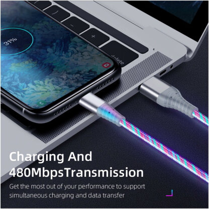 Photo of flowing LED charging/data cable charging phone