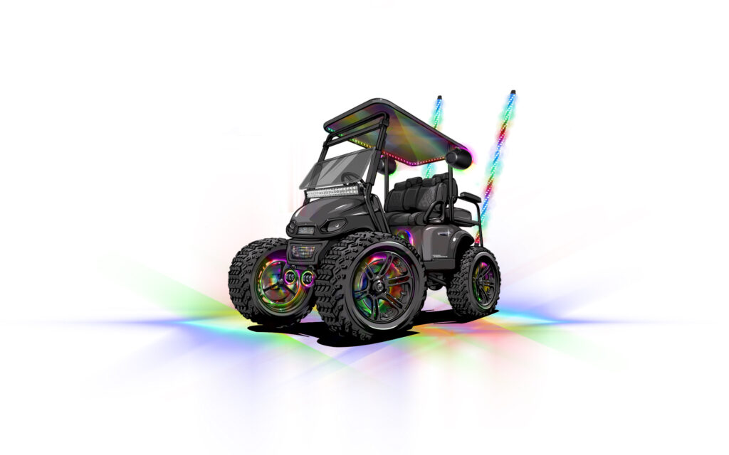 Dazzle Ride golf cart LED lights Honey Badger golf cart logo
