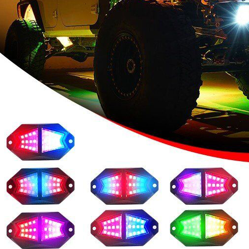 LED Rock Lights with chasing colors and app control shown