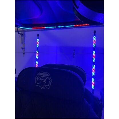Blacked out roof strips running LED chase pattern