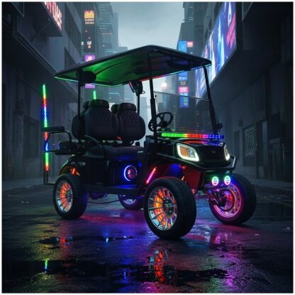 EZGO LED golf cart with blacked out roof strips