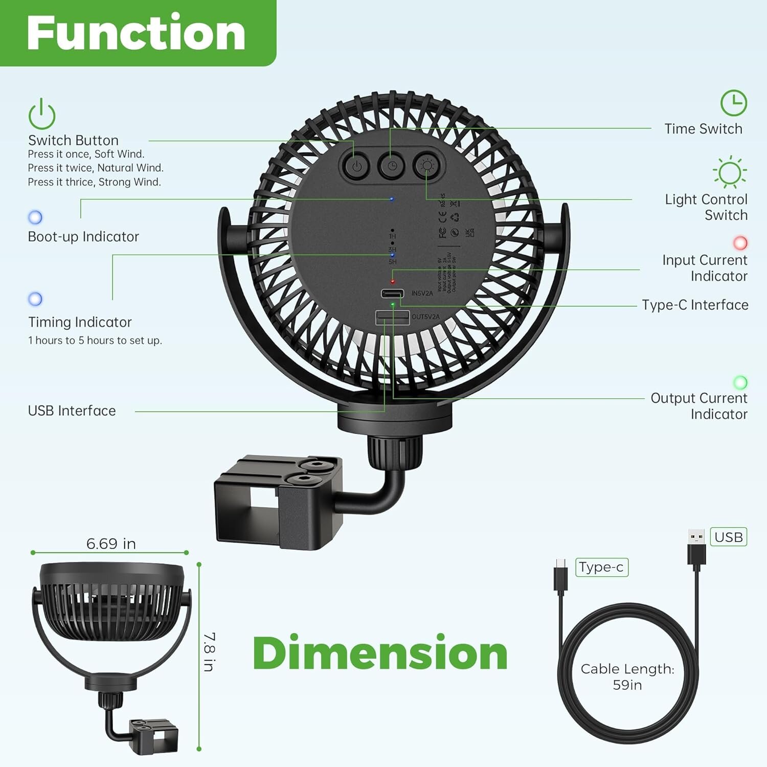 Golf cart rechargeable fan back and functions image