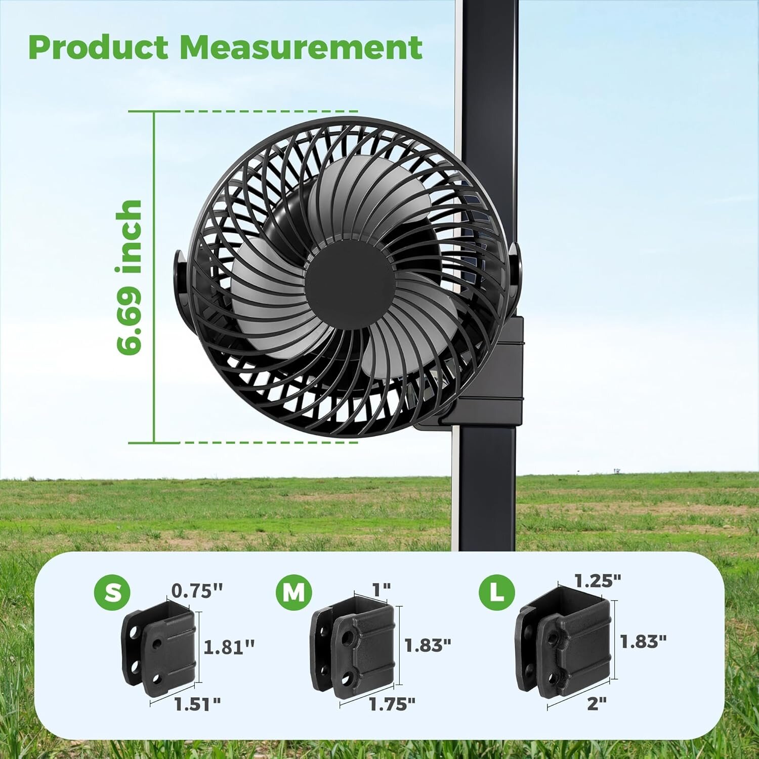Rechargeable golf cart fan fixed mount options