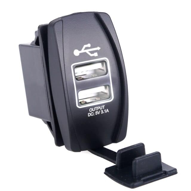 USB Charger Socket Waterproof Dual Ports DC 12V 24V 3.1A Rocker Switch Profile