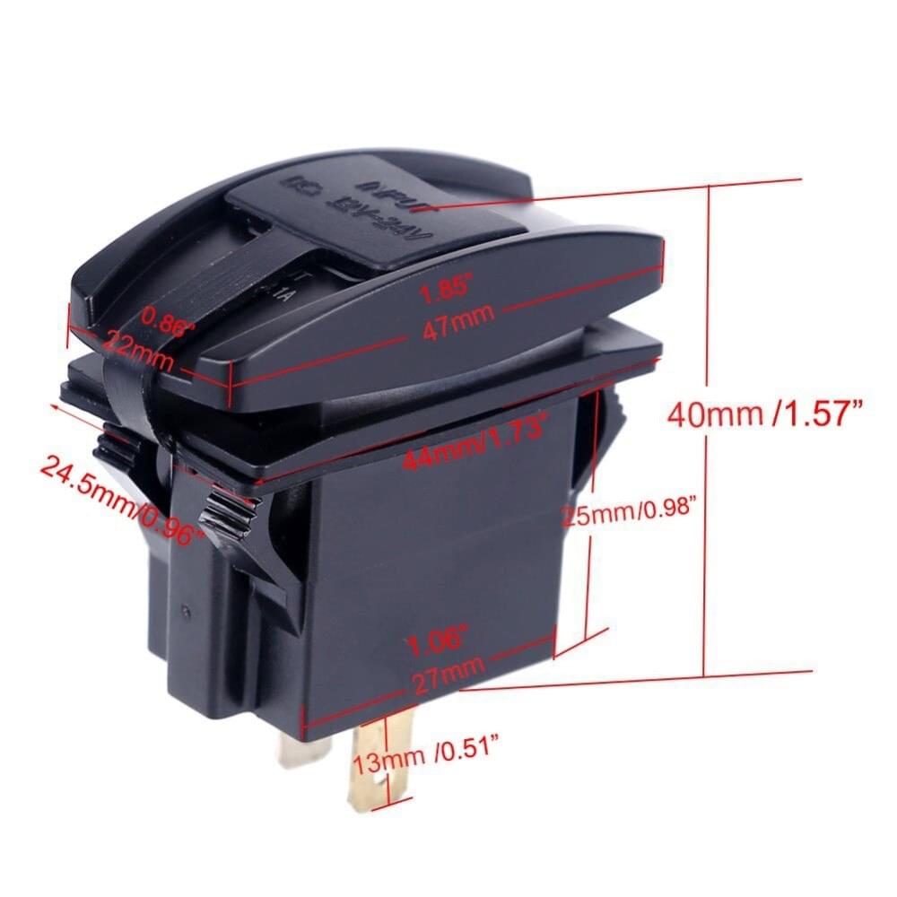 USB Charger Socket Waterproof Dual Ports DC 12V 24V 3.1A Rocker Switch Profile - Image 2